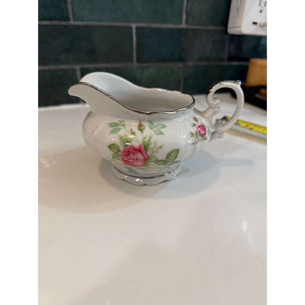 Chalfonte Bavaria Germany Rose Silver Rim Creamer MINT CONDITION